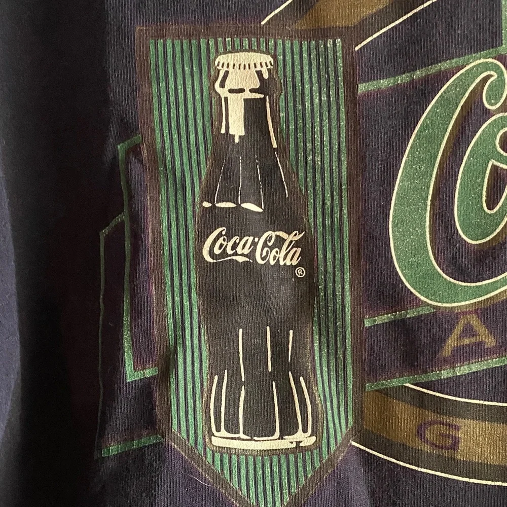 Coca Cola Navy Graphic “Always Atlanta” Fringe Hem XL Tee - Picture 7 of 8